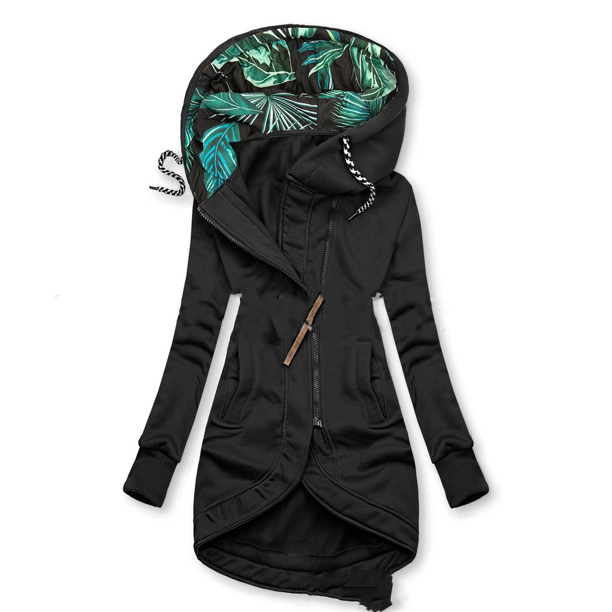 Veste à capuche imprimée unie à manches longues