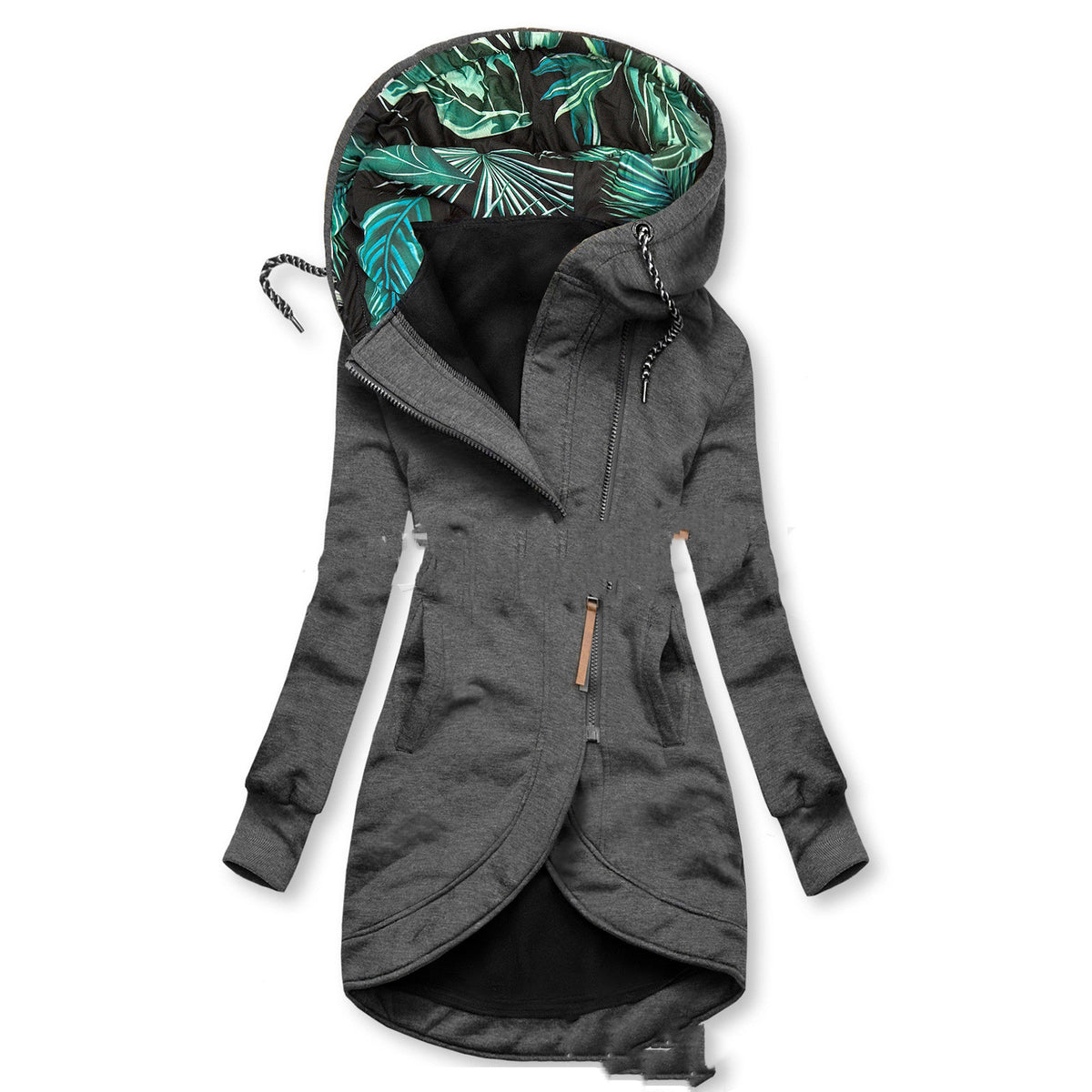 Veste à capuche imprimée unie à manches longues