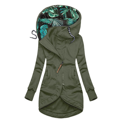 Veste à capuche imprimée unie à manches longues
