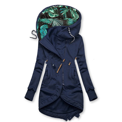 Veste à capuche imprimée unie à manches longues